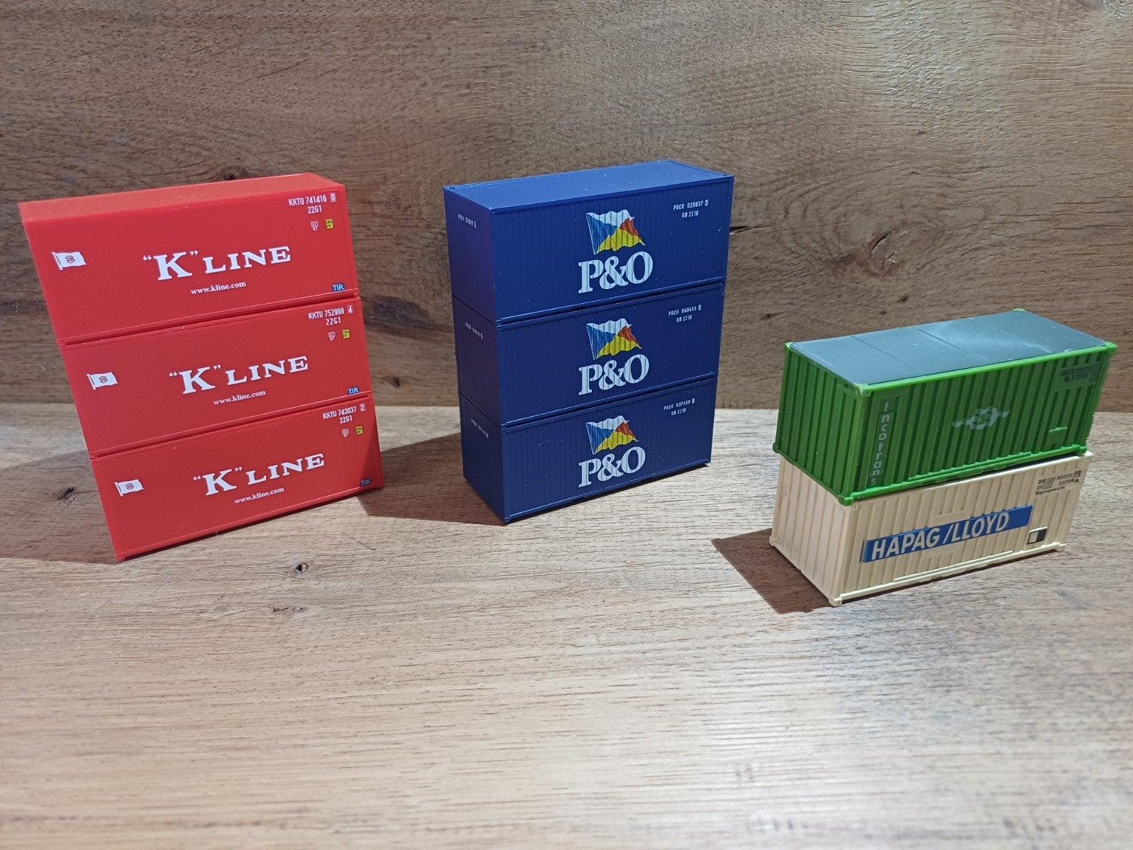 Miniatuur zeecontainers HO  (K Line, P&O, Hapag/Lloyd), Ophalen of Verzenden, Gebruikt, Overige typen, Overige merken