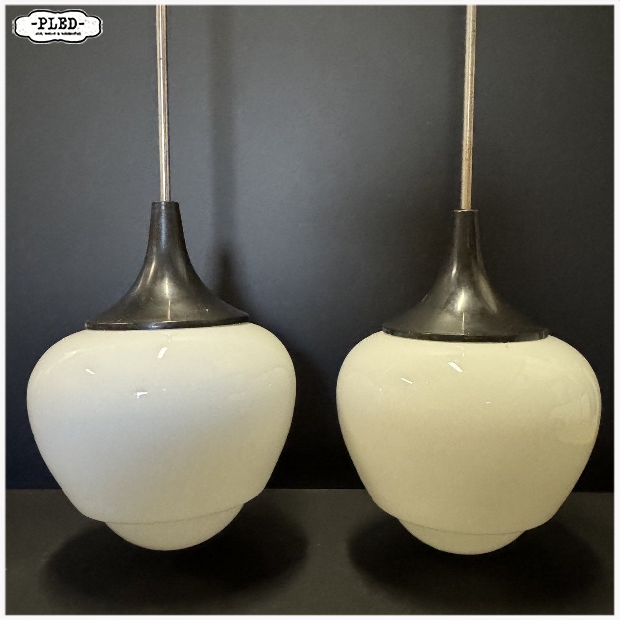 Duo opaline lampen Hanglampen Prijs is voor beide samen, Ophalen, Gebruikt, E27 (groot), Jaren 30 Boho Japandi Vintage