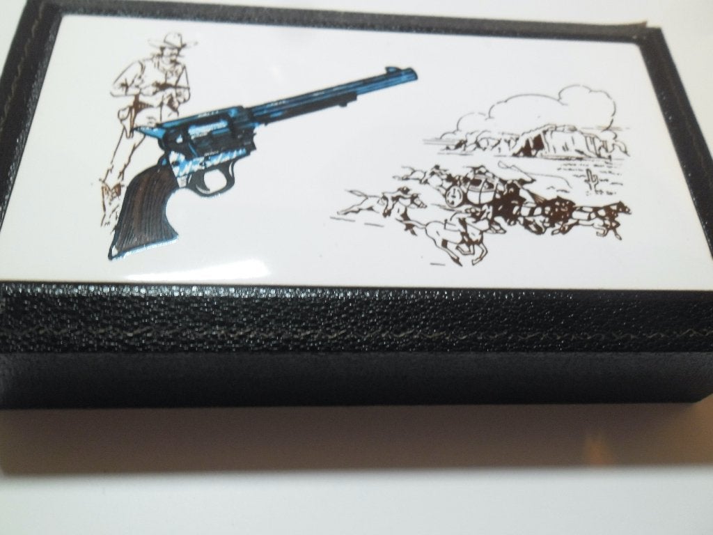 Vintage sigaretten doosje met western afbeelding, Ophalen of Verzenden, Gebruikt, Tabaksdoos of Verpakking