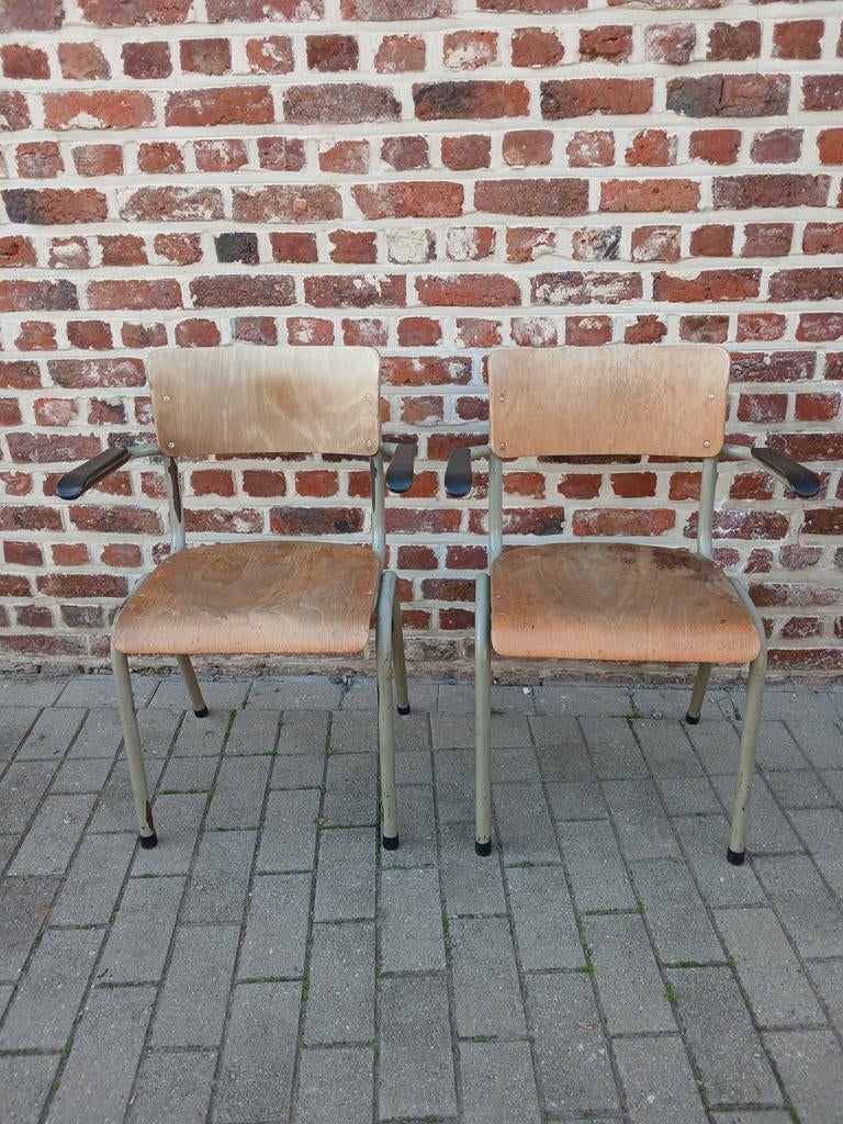 Vintage schoolstoelen, Ophalen, Bruin, Metaal, Eén