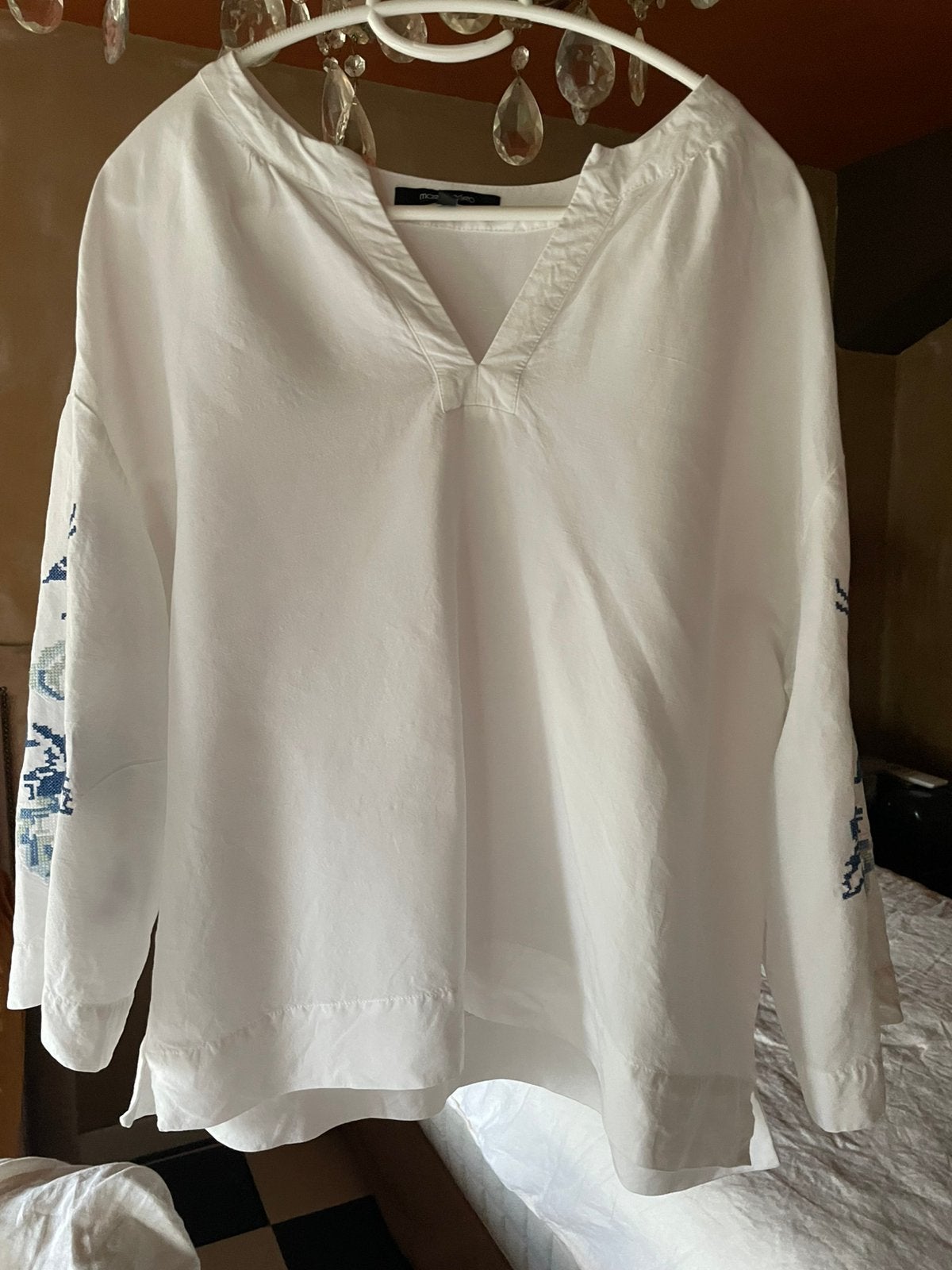 Marie Mero witte linnen blouse met borduursel, M, Kleding | Dames, Ophalen of Verzenden, Zo goed als nieuw, Maat 42/44 (L), Wit