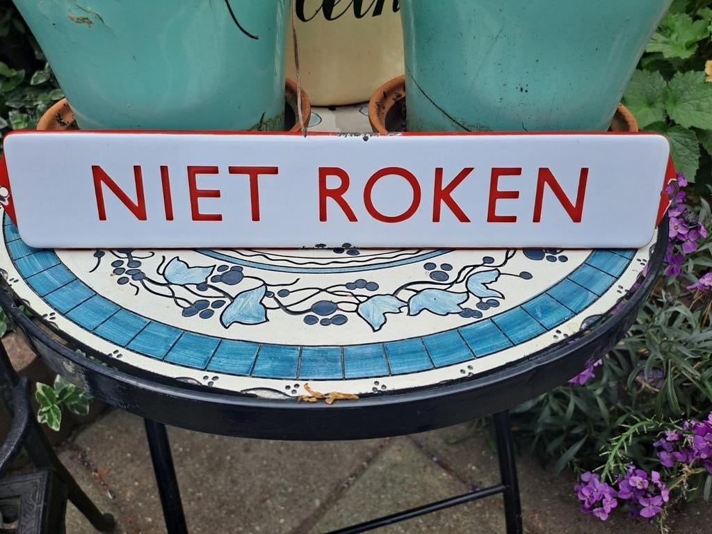 Oud emaille deurpostje niet roken, Ophalen of Verzenden, Gebruikt, Reclamebord