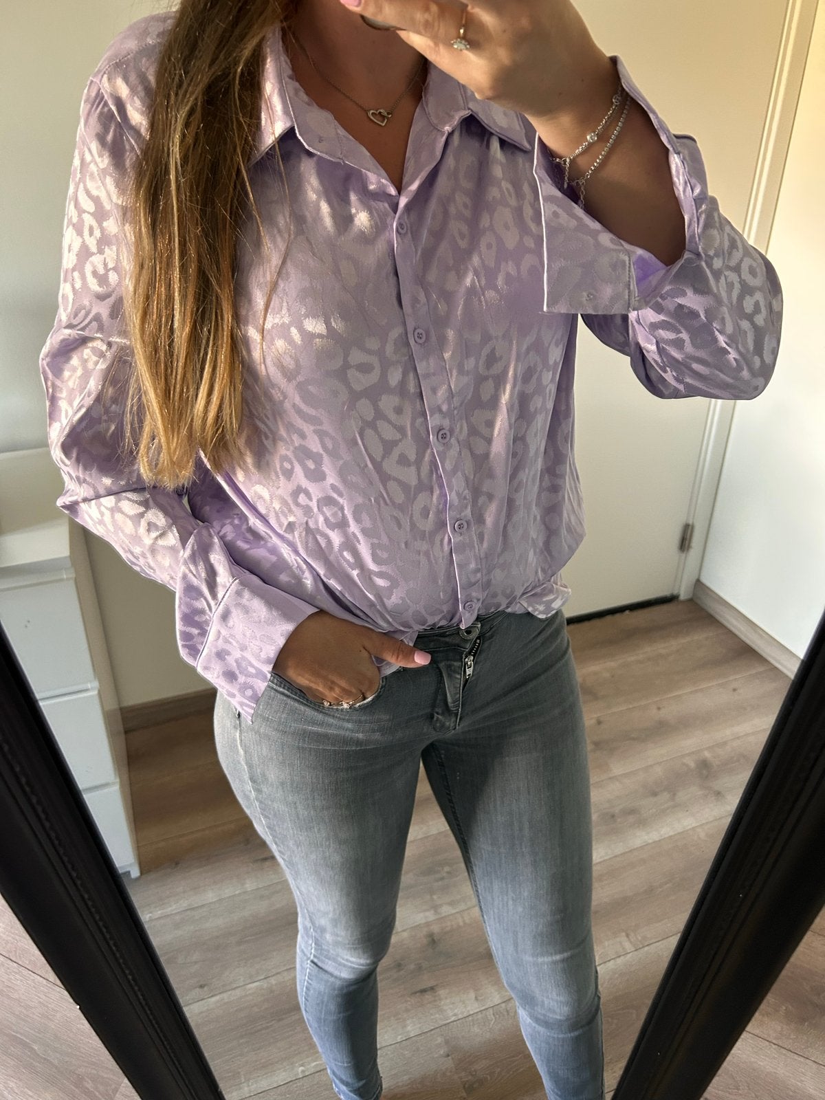 Lila blouse met luipaardprint - Shein, Kleding | Dames, Ophalen of Verzenden, Zo goed als nieuw, Maat 42/44 (L), Paars