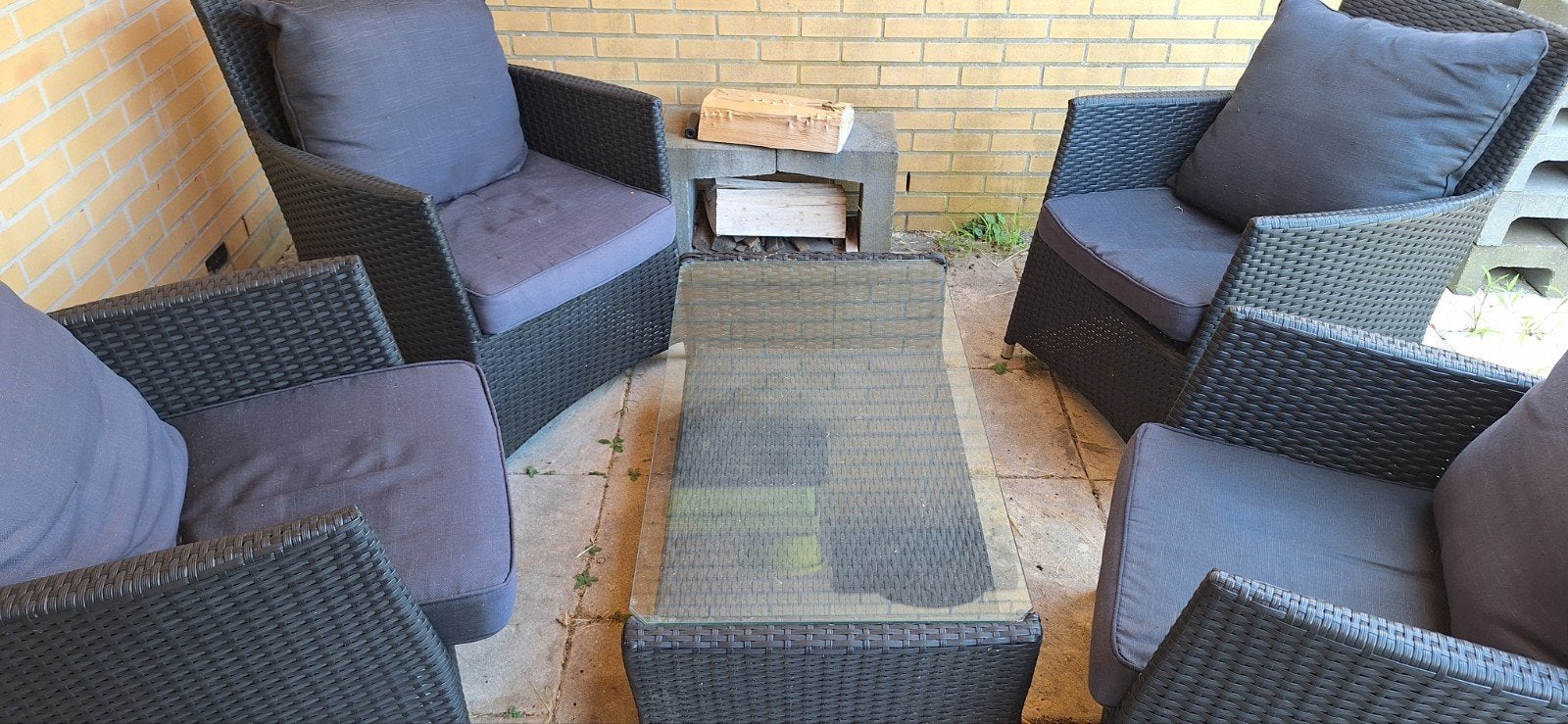 Wicker Loungeset met 4 Stoelen en Salontafel, Tuin en Terras, Tuinsets en Loungesets, Ophalen, Gebruikt, Wicker