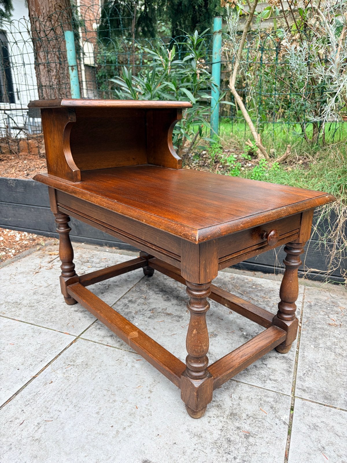 Vintage telefoontafel / bijzettafel met lade – hout