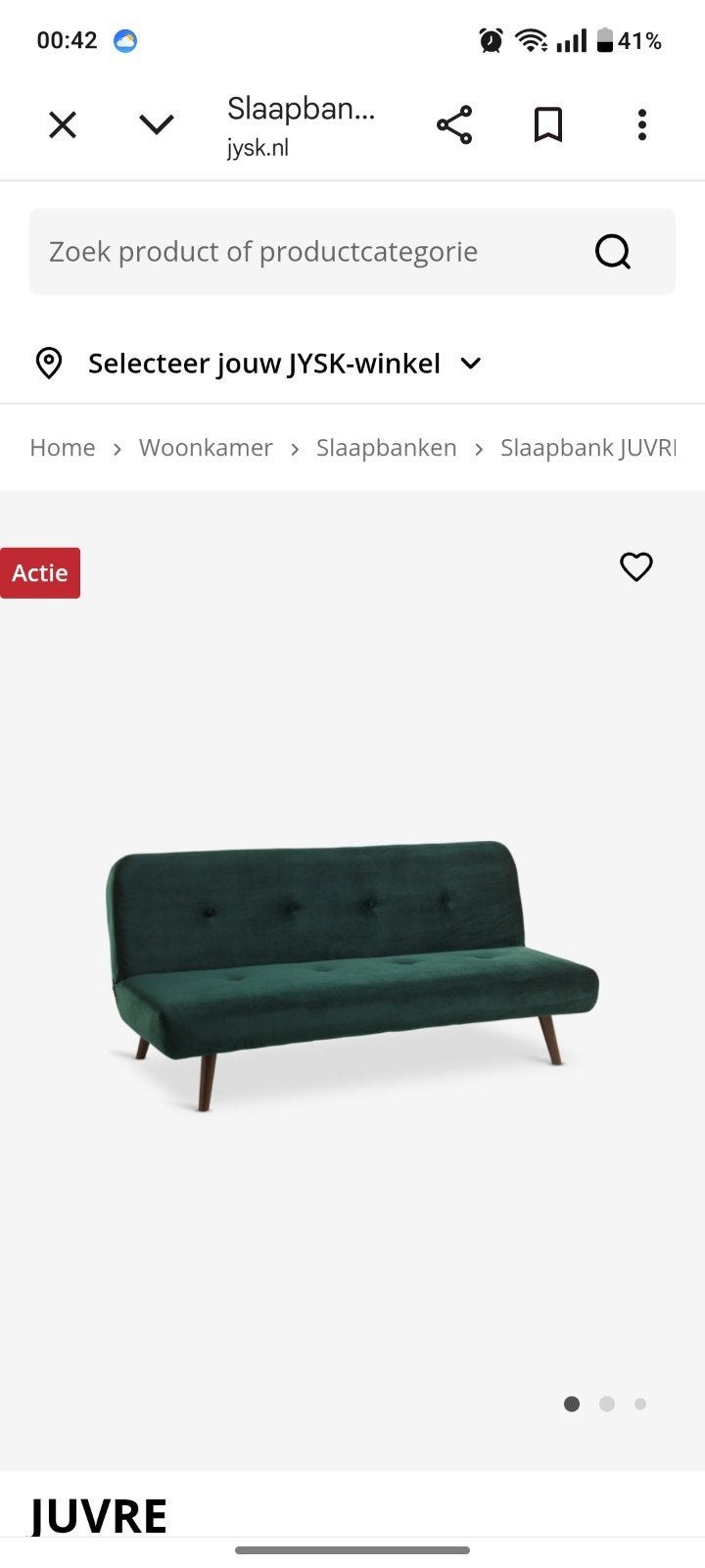 Groene fluwelen slaapbank met houten poten 190x105 cm, Huis en Inrichting, Slaapkamer | Slaapbanken, Ophalen