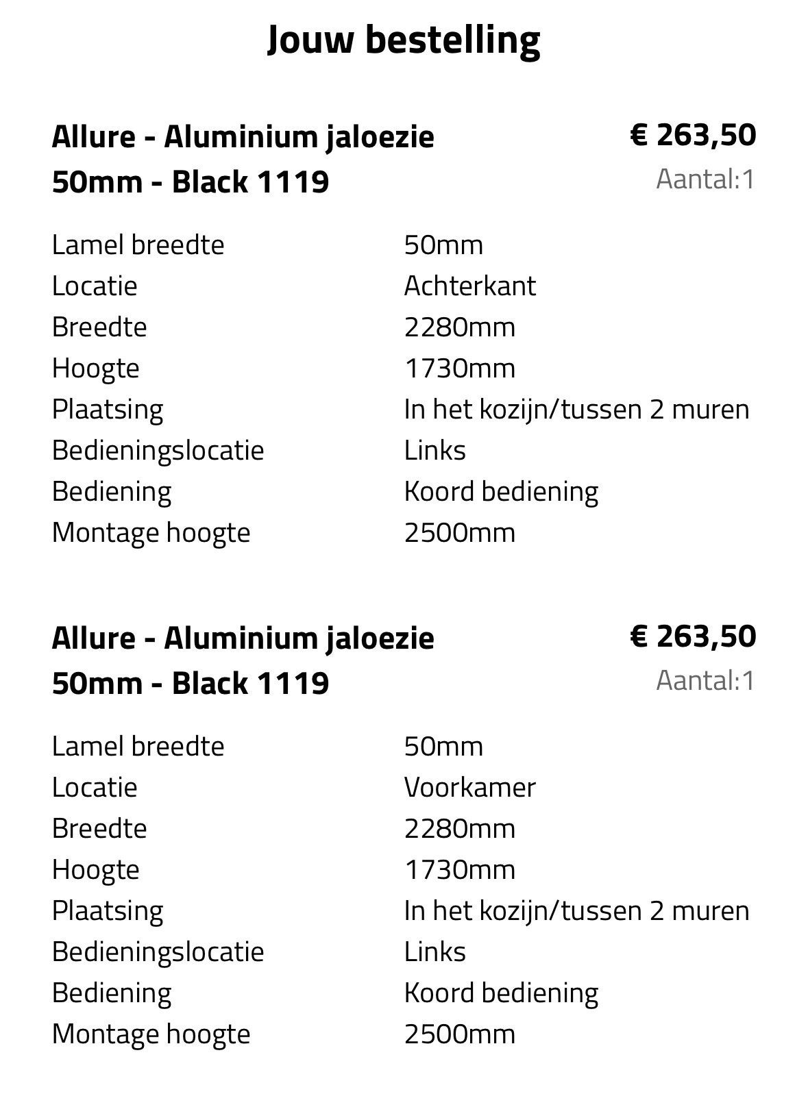 2 maal Nieuw Allure Aluminium Jaloezieën Mat Zwart 228x173cm, Ophalen, Jaloezie, Overige merken, Zwart