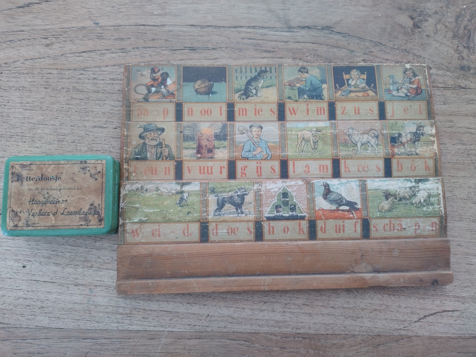 Vintage Letterdoosje met Houten Bord - Educatief Speelgoed, Antiek en Kunst, Ophalen