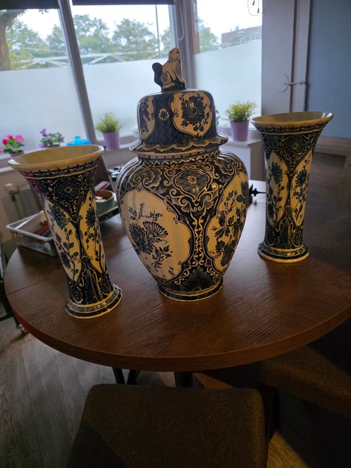 Antieke Delfts Blauwe Vazen Set, Ophalen