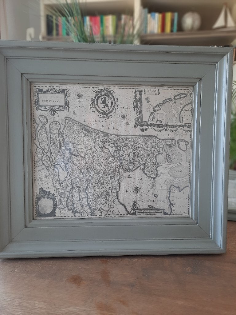 Clayre & Eef 4 lijsten met replica landkaarten, Antiek en Kunst, Kunst | Schilderijen | Klassiek, Landschap, Klassiek, Print, Ophalen