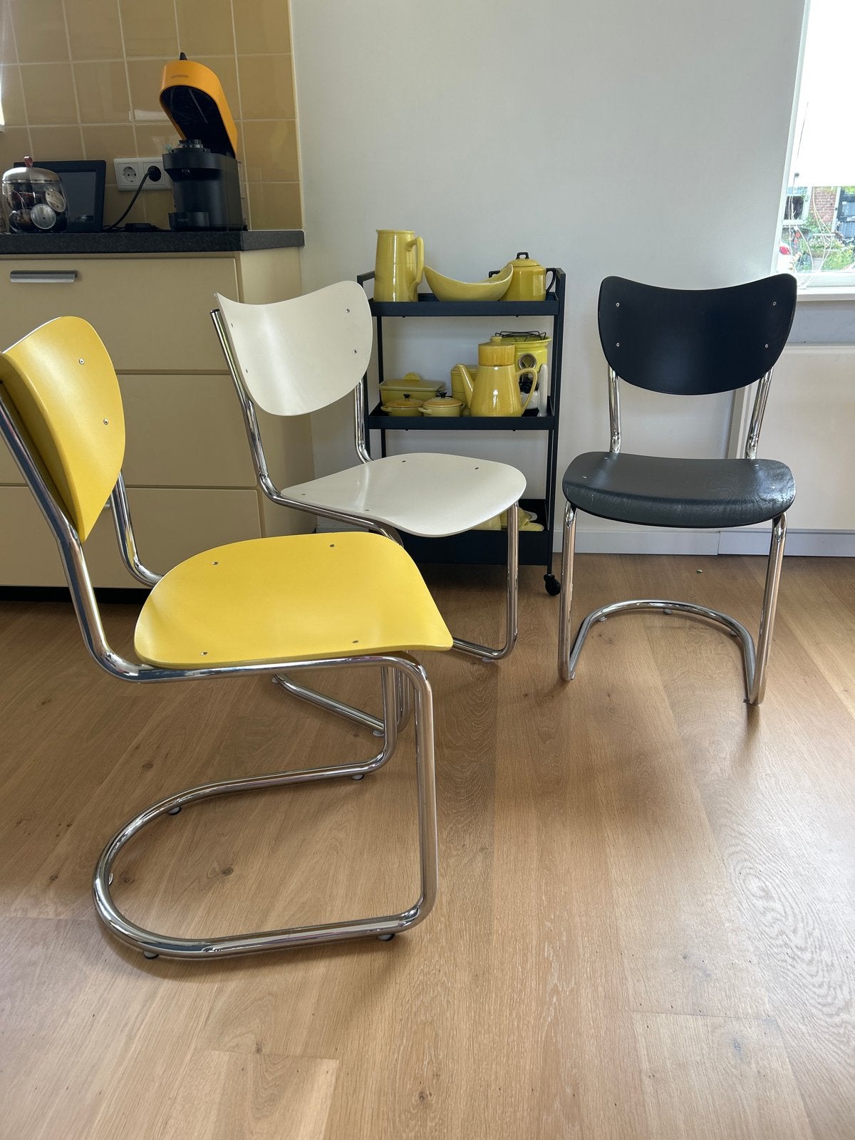 Vier Dutch design eetkamerstoelen van de gebroeders Wit, Gebruikt, Overige kleuren, Ophalen of Verzenden, Vier