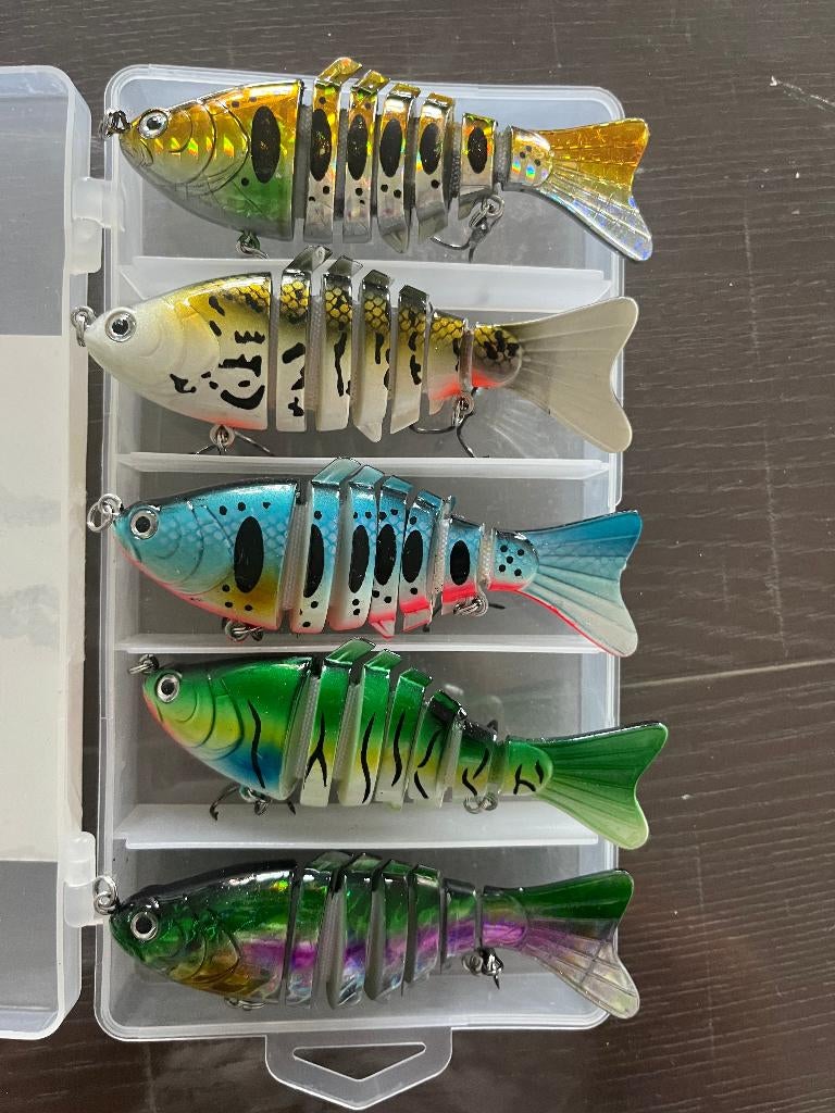5 stuks nieuw kunstaas/swimbaits in opbergbox, Watersport en Boten, Hengelsport | Roofvissen, Ophalen of Verzenden, Nieuw, Complete set