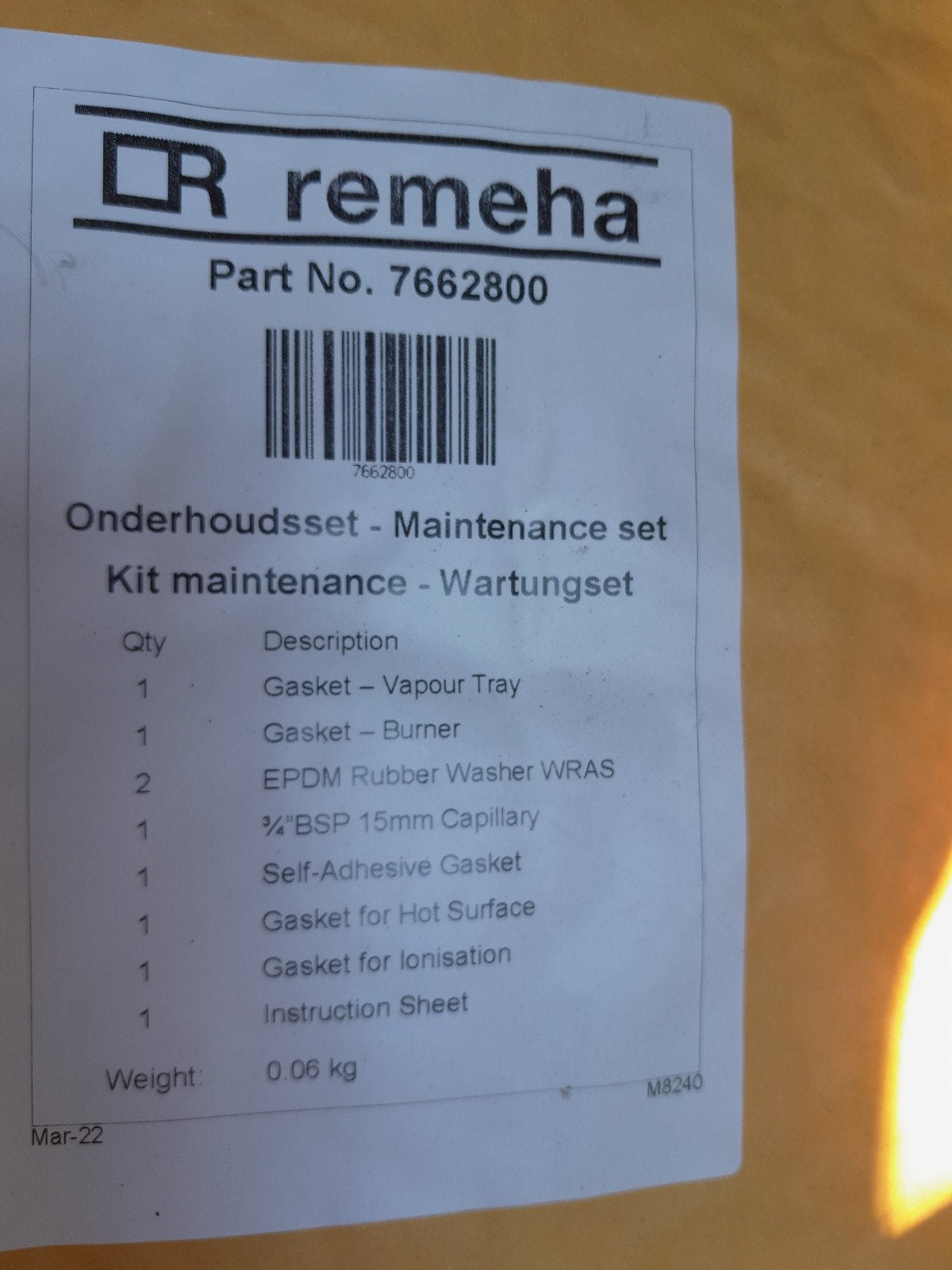 Remeha onderhoudsset 7662800, Ophalen of Verzenden