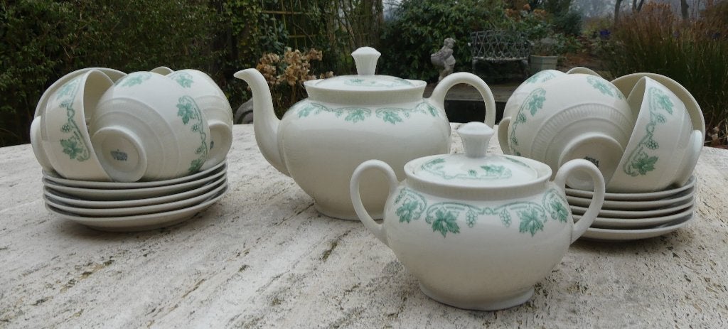 MOSA Theeservies met Groene Druiven Ranken, Antiek en Kunst, Antiek | Servies compleet, Ophalen of Verzenden