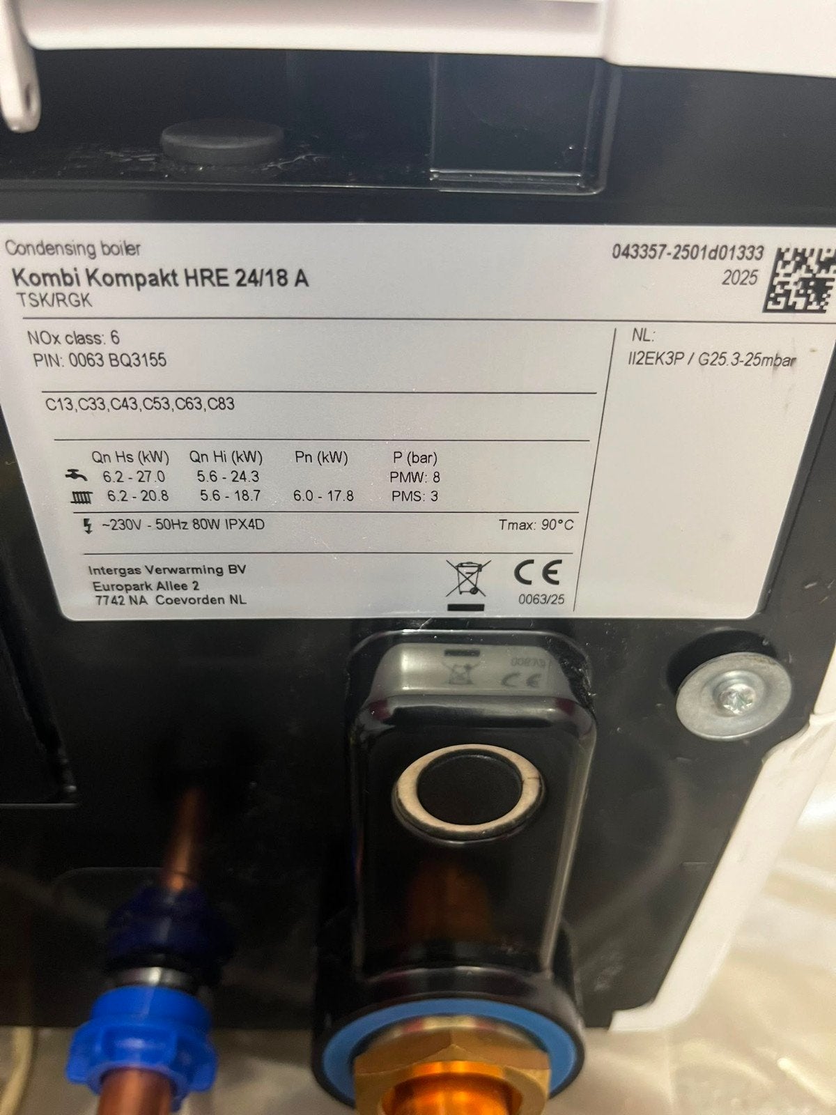 Intergas Kompakt HRE 24/18 A CV-ketel bj 2025, Ophalen, Gebruikt, Hoog rendement (Hr), Cv-ketel of Combi-ketel