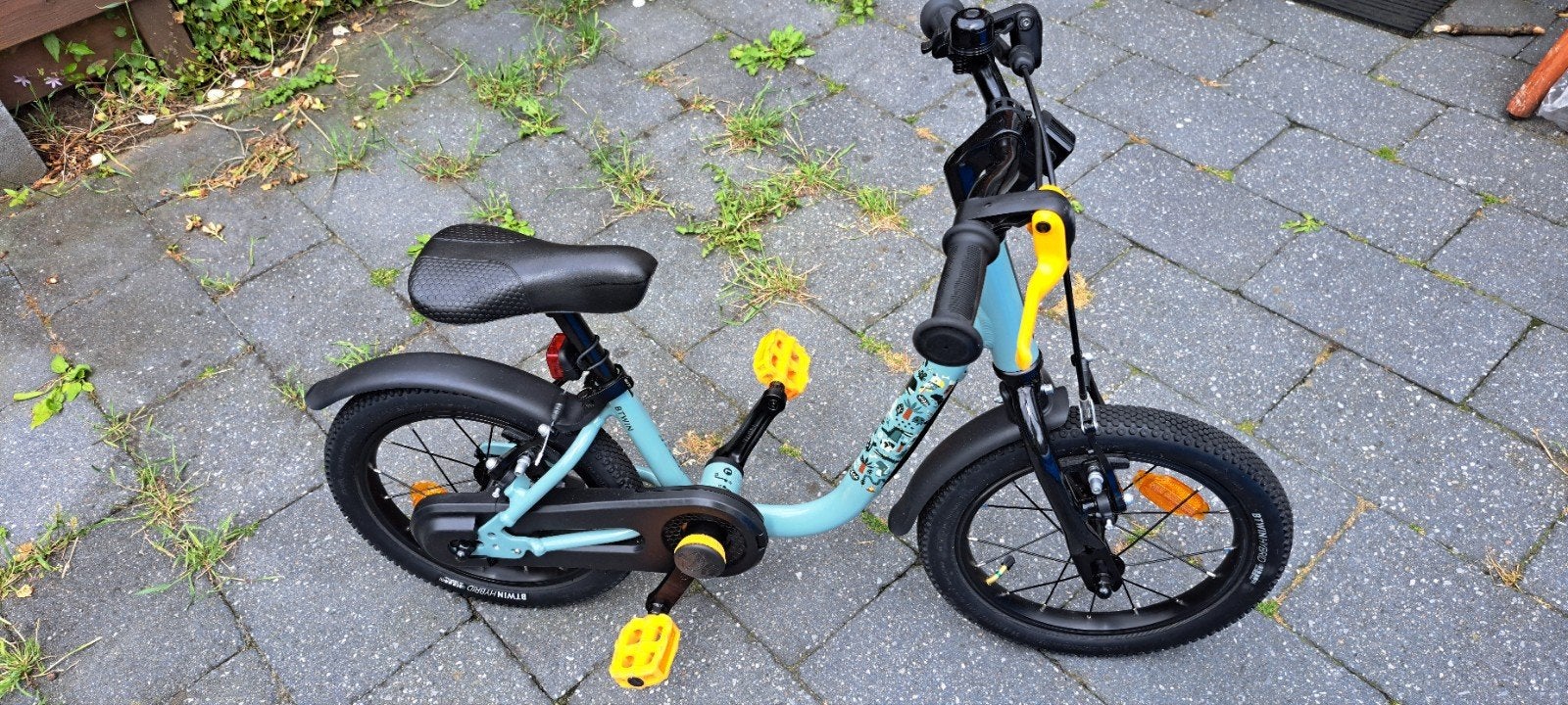 BTWIN 14 in 2 in 1kinderfiets Green Tropical, als nieuw €120, Ophalen of Verzenden, Zo goed als nieuw, Minder dan 16 inch