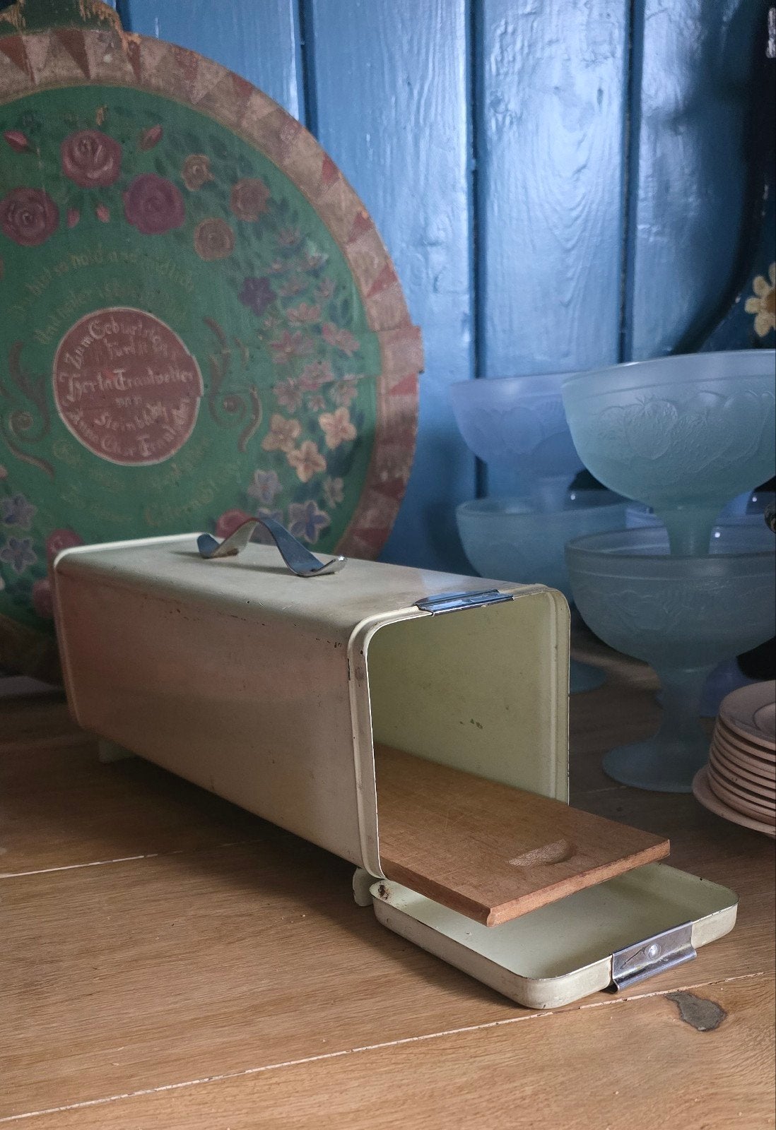 Vintage Brabantia koekblik ontbijttrommel met plankje, Ophalen of Verzenden