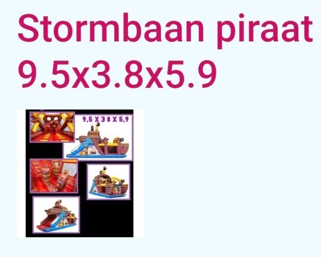 Stormbaan Piraat 9.5x3.8x5.9m incl. Blower en Certificaat, Ophalen, Gebruikt