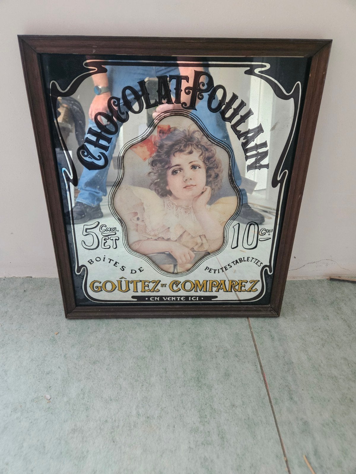 Vintage Chocolat Poulain spiegel - Antieke reclame, Antiek en Kunst, Antiek | Spiegels, 50 tot 100 cm, Minder dan 100 cm, Rechthoekig