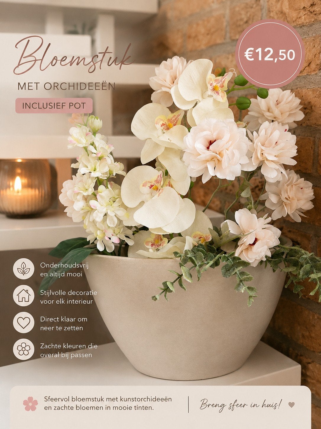Bloemstuk met Orchideeën – €12,50, Ophalen of Verzenden, Zo goed als nieuw