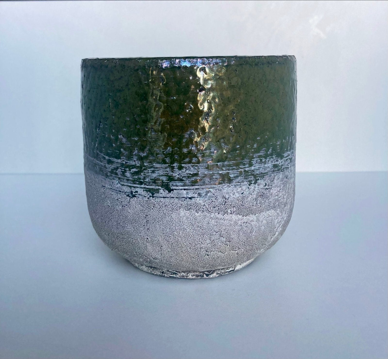 PTMD Collection Ceramic Plant Pot  – Green & Grey (Ø 12 cm), Huis en Inrichting, Ophalen, Groen, Zo goed als nieuw, Modern