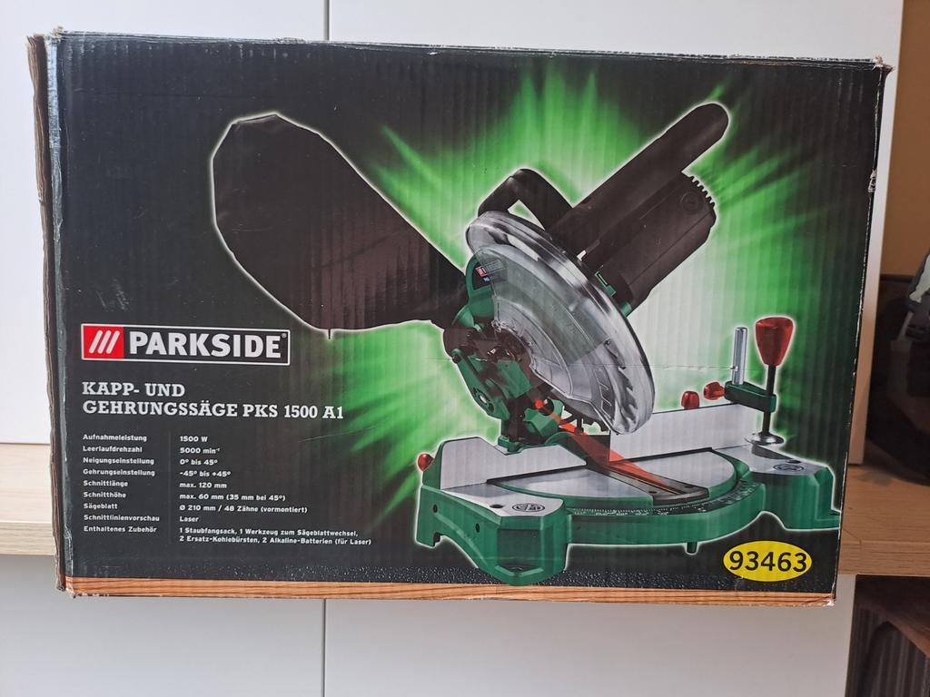 Parkside Afkortzaag PKS 1500 A1, Doe-het-zelf en Verbouw, Gereedschap | Zaagmachines, 70 mm of meer, Nieuw, Ophalen of Verzenden