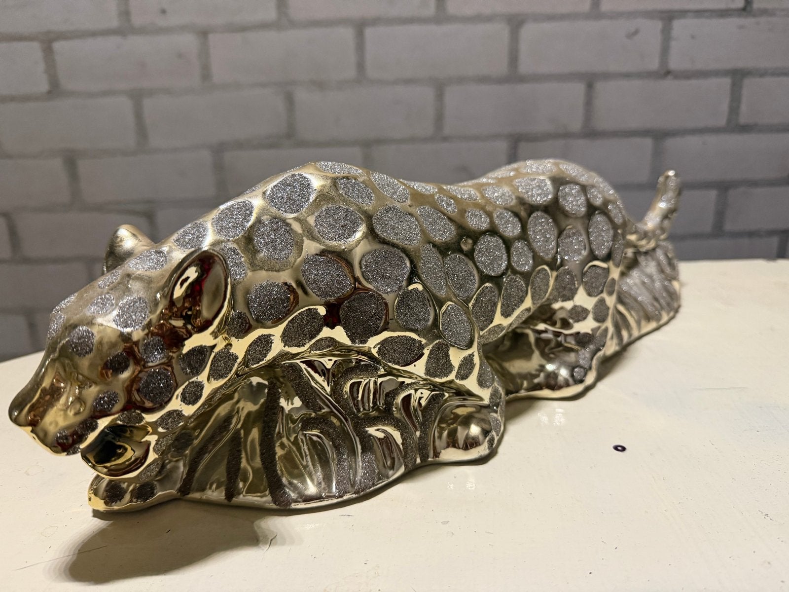 Gouden luipaard beeld met glitters, Ophalen, Overige materialen, Zo goed als nieuw, Goud
