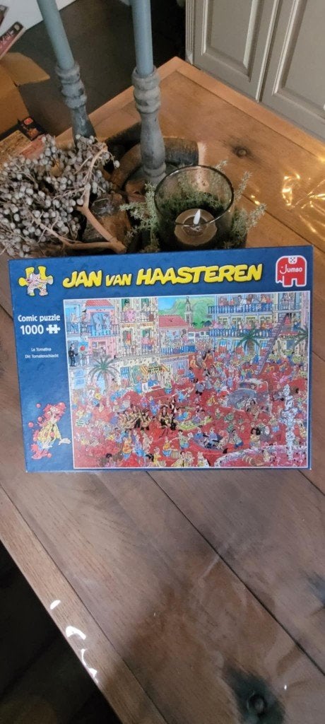 jan van haasteren puzzel - La tomatina, 1000 stukjes, Ophalen of Verzenden, 500 t/m 1500 stukjes, Gebruikt, Legpuzzel