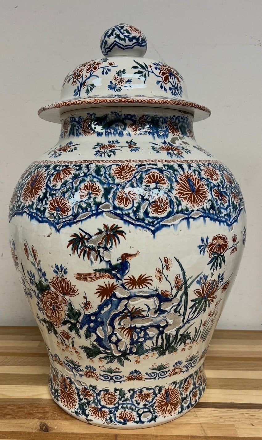 Zeldzame 17e-eeuwse Polychrome Delftsblauwe Vaas, Antiek en Kunst, Ophalen of Verzenden