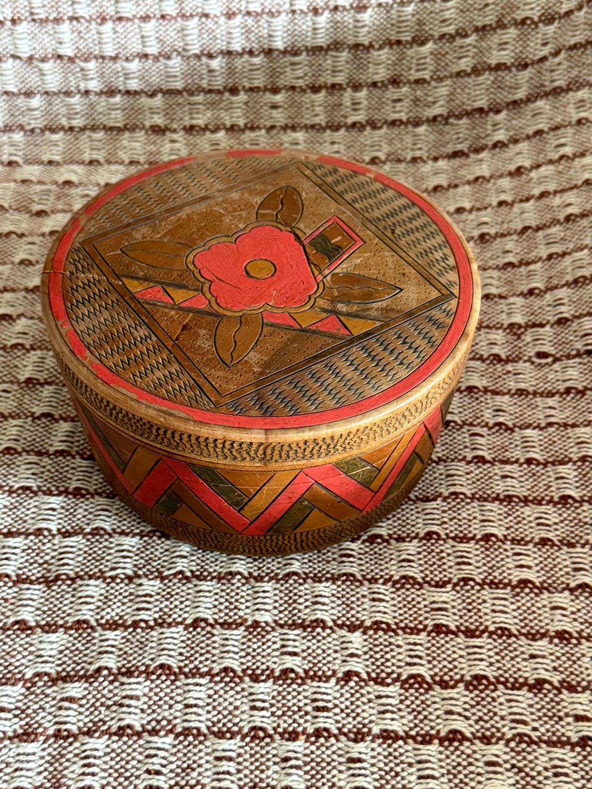 Vintage houten doosje met bloemmotief, Ophalen