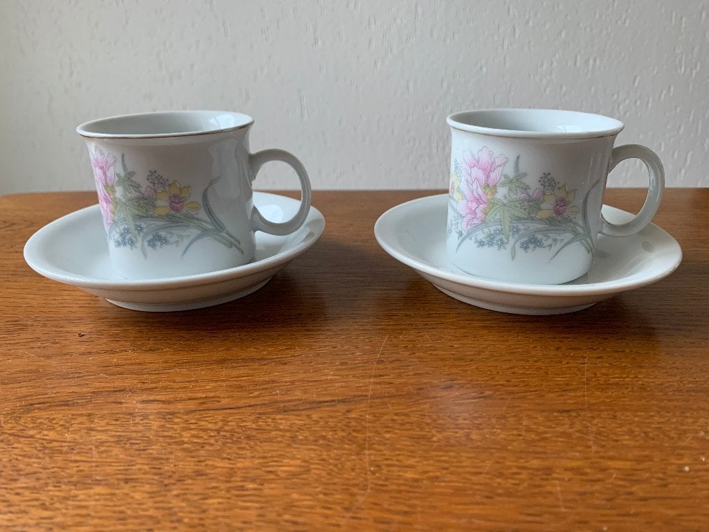 2 Kop en Schotels 'Porselein' uit de Jaren 70/80 Nieuw, Nieuw, Ophalen of Verzenden, Overige stijlen, Kop(pen) en/of Schotel(s)