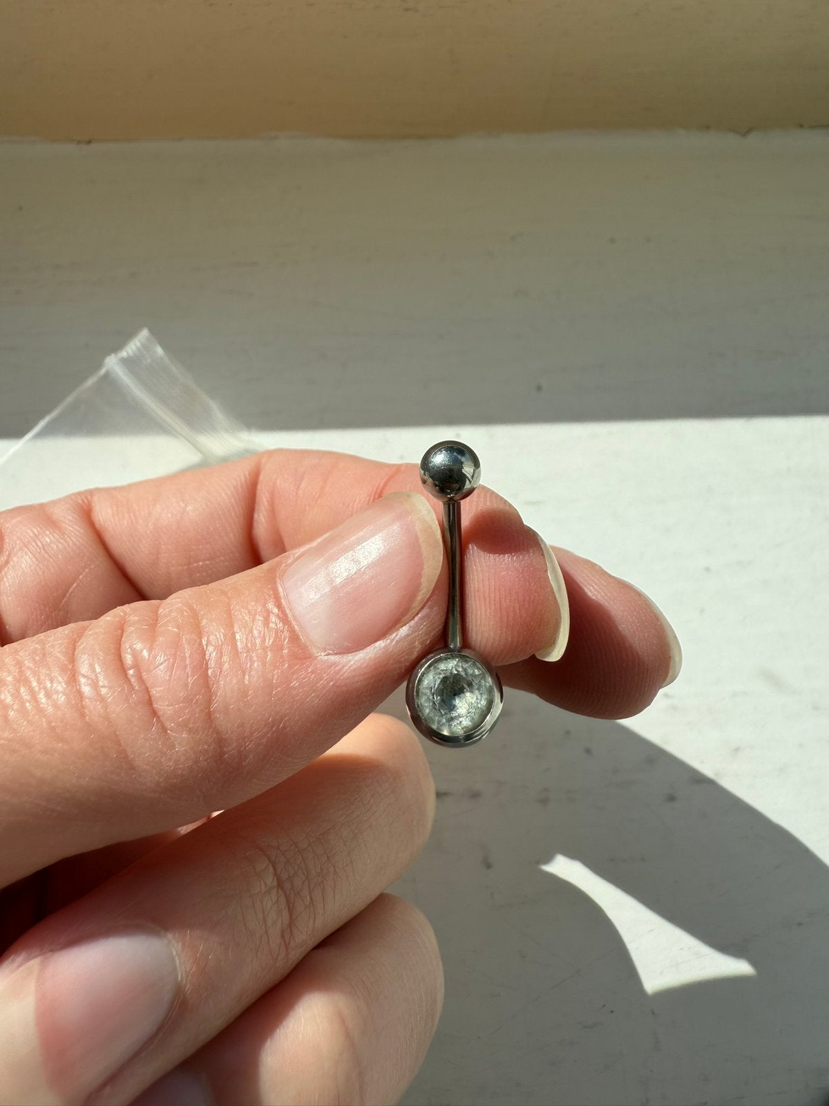 Navelpiercing zilver, Ophalen of Verzenden, Gebruikt, Zilver, Navelpiercing