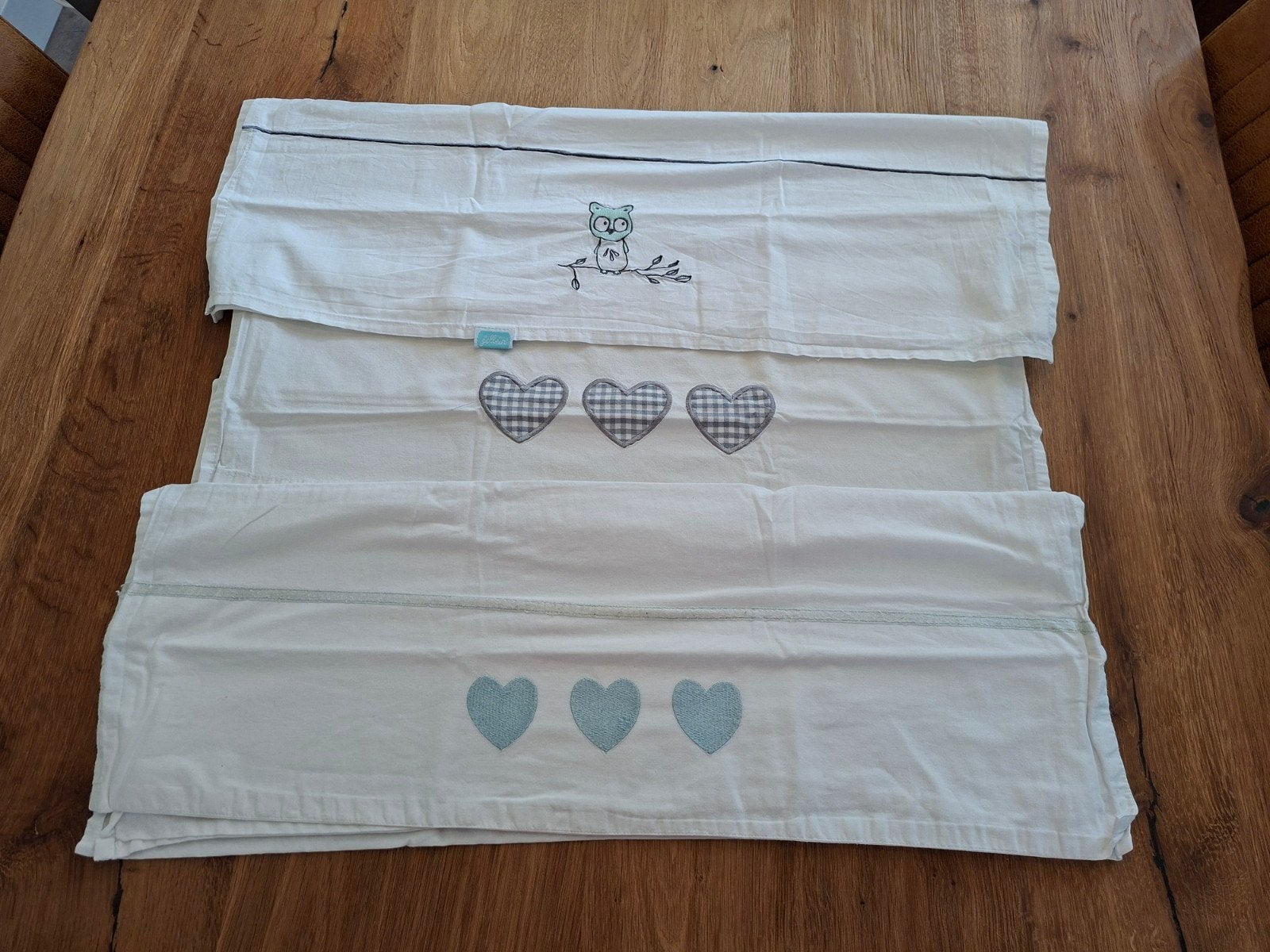 Set van 3 Geborduurde babylakentjes (tweeling), Gebruikt, Jongetje of Meisje, Wit, Beddengoedset