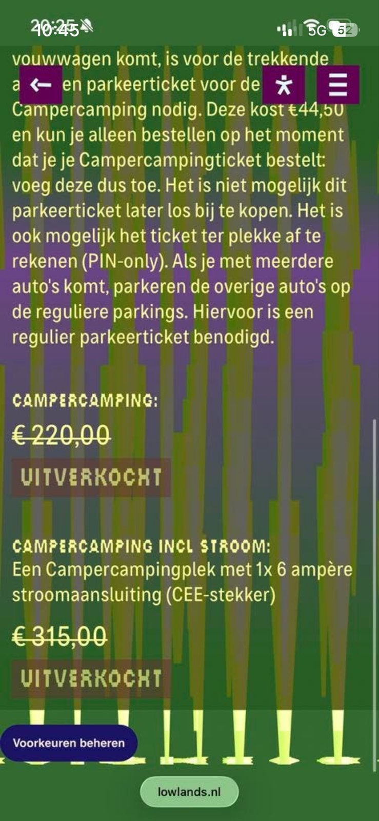 Campercamping lowlands zonder stroom, Eén persoon
