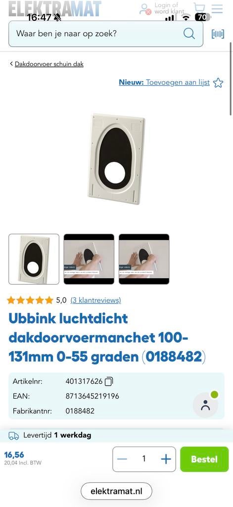 Ubbink Luchtdicht Dakdoorvoermanchet 100-131mm, Doe-het-zelf en Verbouw, Buizen en Afvoer, Ophalen, Nieuw, Minder dan 2 meter