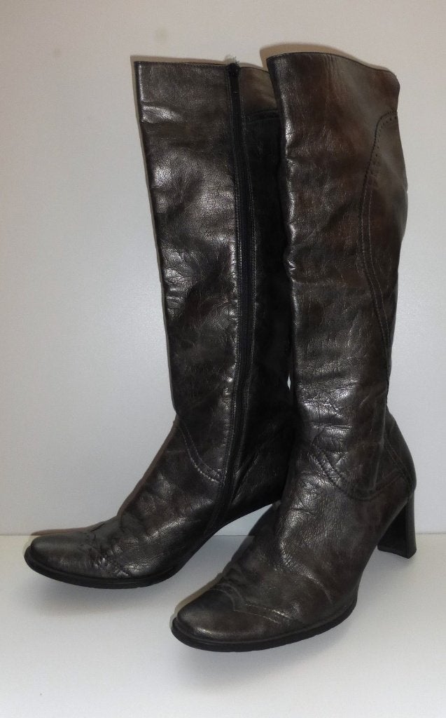 Peter Kaiser zilver grijze laarzen leer hak 6,5cm 39.5 47717, Kleding | Dames, Schoenen, Peter Kaiser, Hoge laarzen, ., Ophalen of Verzenden