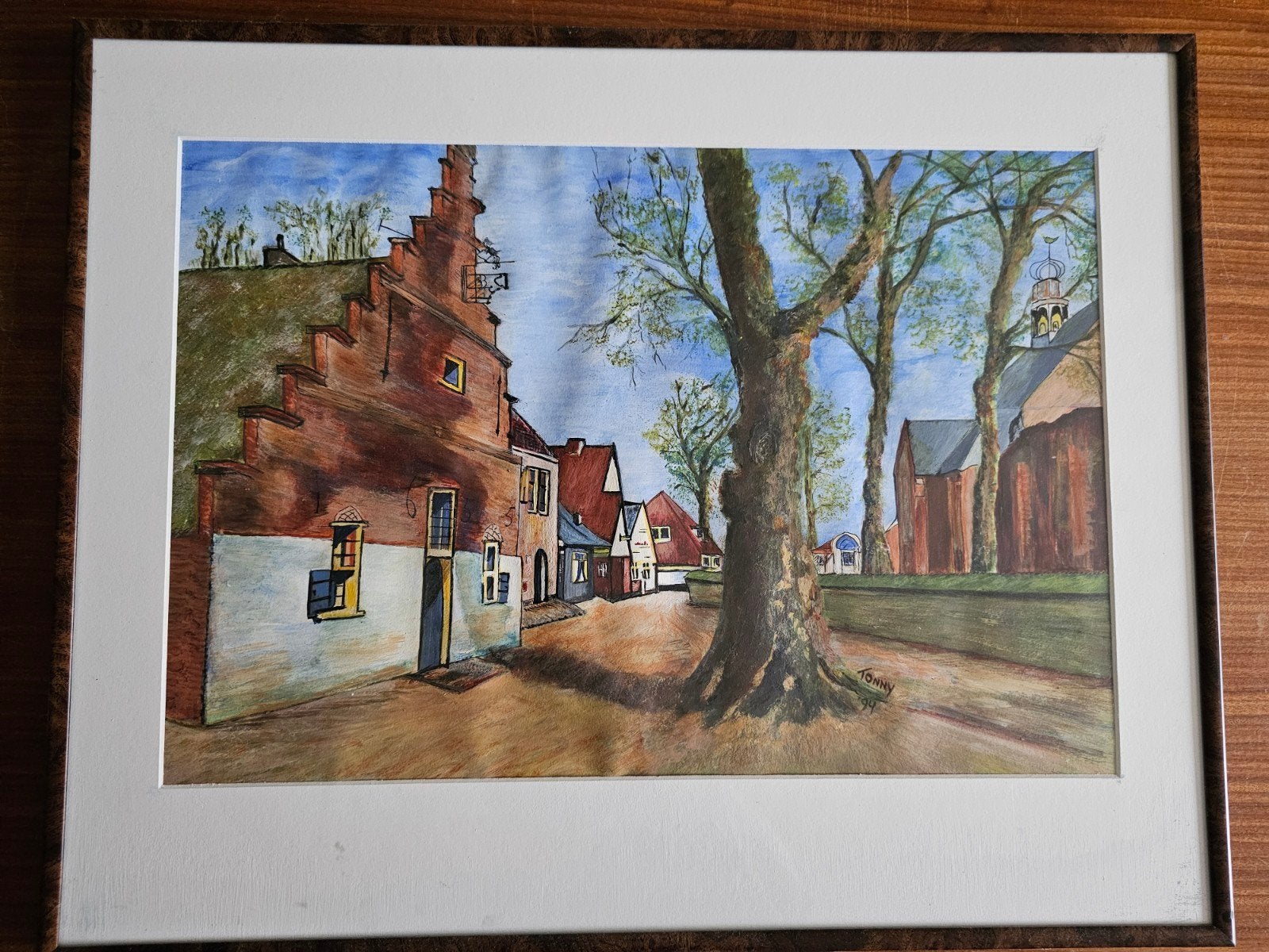 Schilderij Ruïnekerk Bergen NH - Tonny Steeman (40x50cm), Ophalen, Klassiek, Achter glas, Stads- / dorpsgezicht