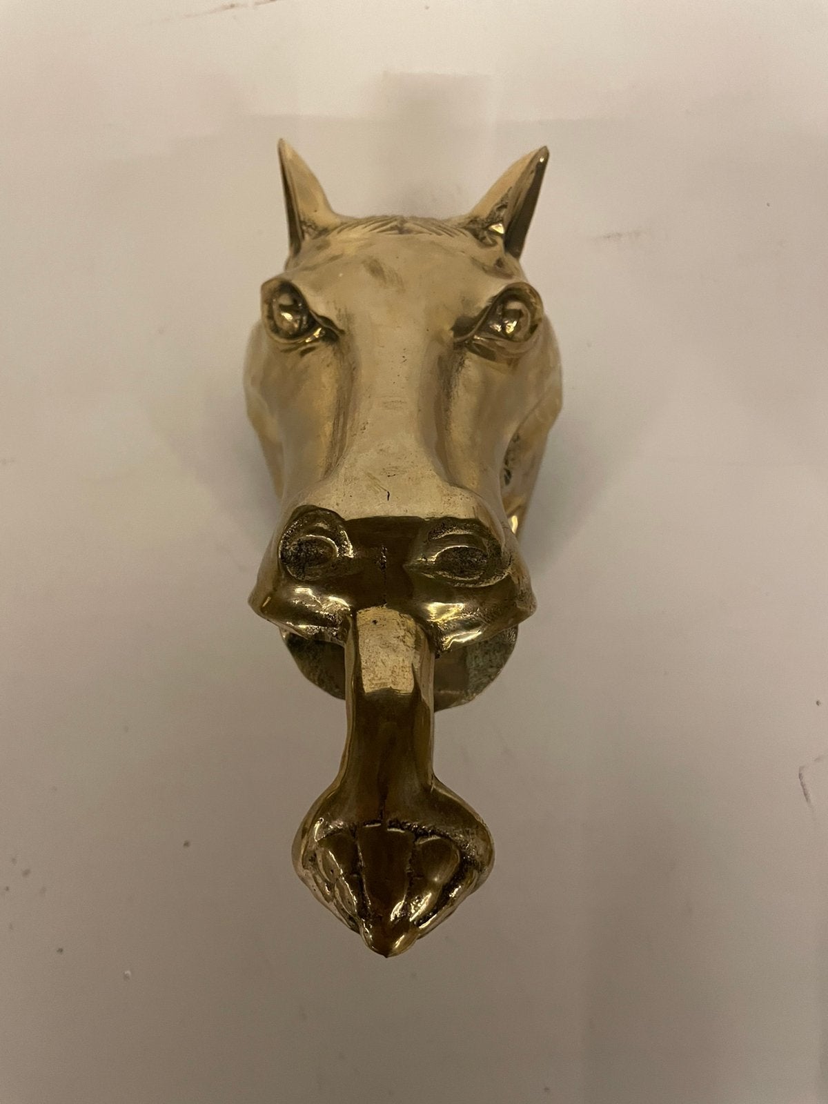 Vintage massief messing paardenkop paaltop hekornament, Ophalen of Verzenden