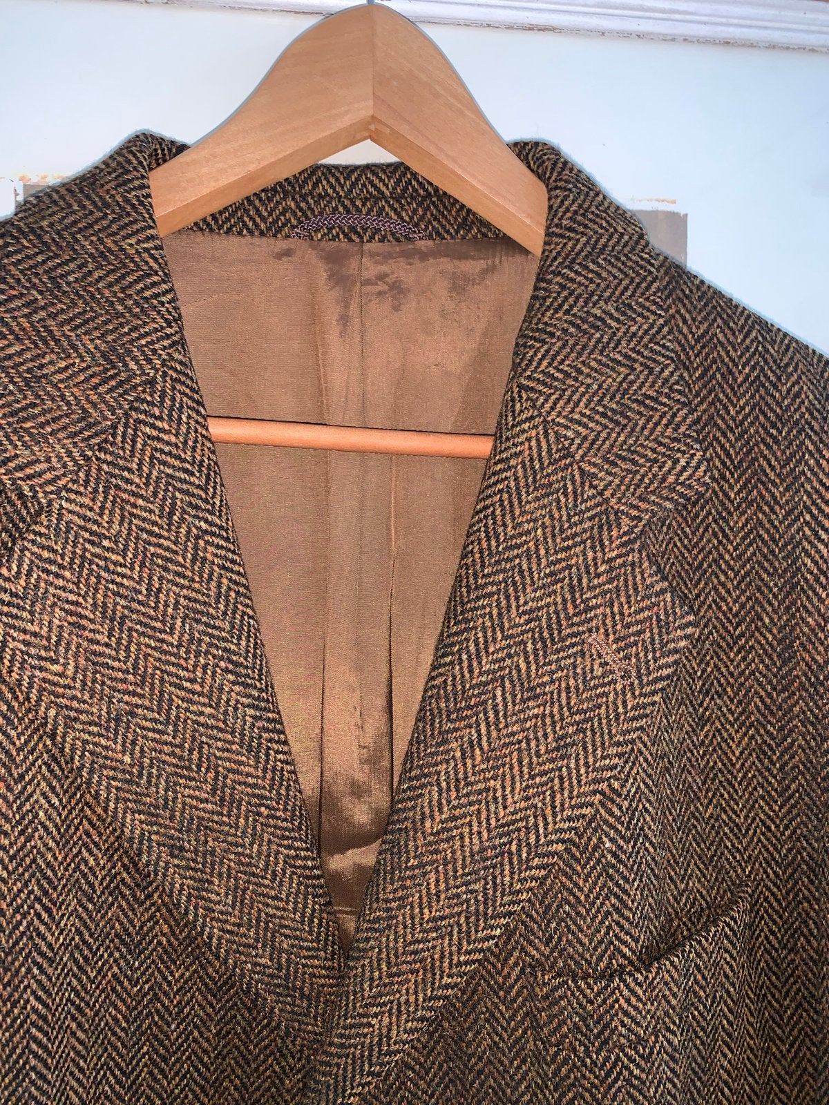 Harris Tweed Colbert - Bruin visgraatpatroon maat 54, Kleding | Heren, Kostuums en Colberts, Ophalen of Verzenden, Zo goed als nieuw