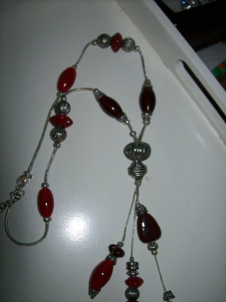 Ketting Zilvertint Mooie Rode Zwarte steen en Hanger, Sieraden, Tassen en Uiterlijk, Kettingen, Overige kleuren, Verzenden, Nieuw