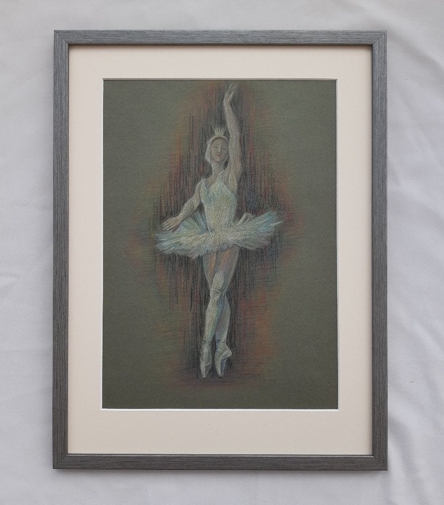 Origineel schilderij van een ballerina. vintage kunst, Impressionistisch, Ophalen of Verzenden, Tekening, Origineel werk