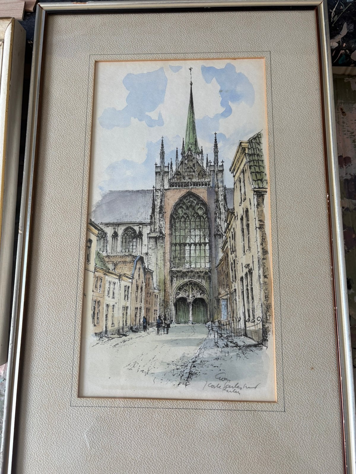 Vintage ingekleurde aquarel Goes, Antiek en Kunst, Ophalen of Verzenden