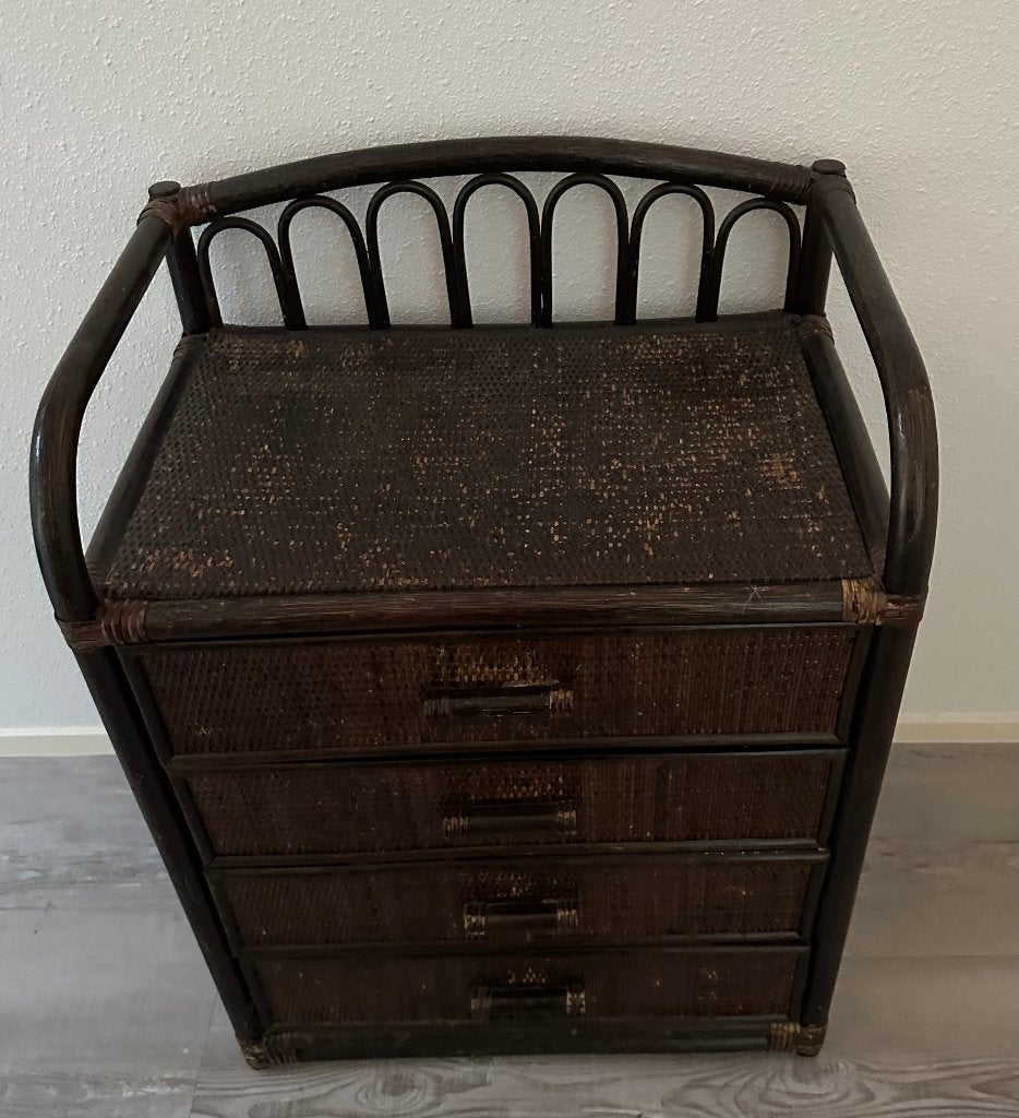 vintage bamboe kastje met 4 lades, Ophalen, Huis en Inrichting