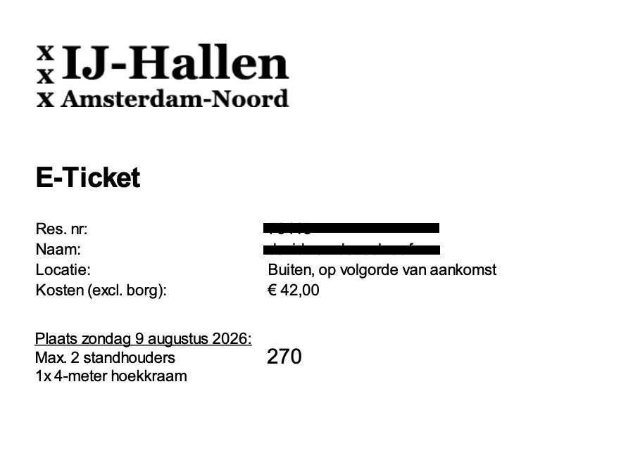 Ijhallen hoekkraam // zondag 09.08.2026, Twee personen