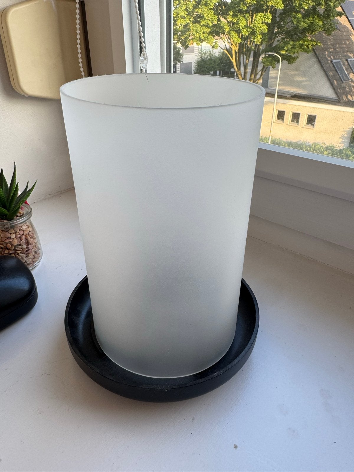 Matglazen windlicht met zwarte houder, Windlicht, Wit, Ophalen of Verzenden, Glas