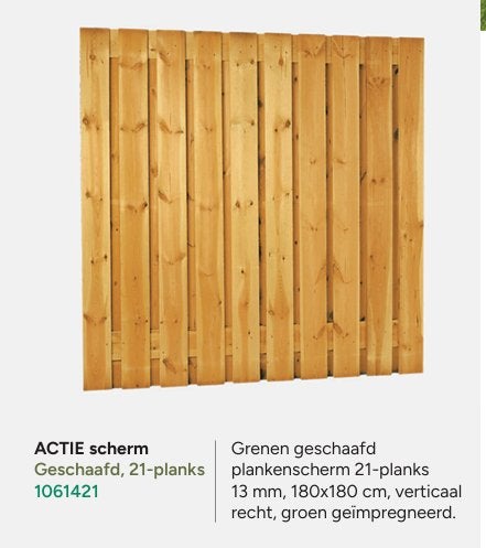 Grenen geschaafd plankenscherm 21-planks schutting, Ophalen, 1 tot 2 meter, Minder dan 3 meter, Nieuw