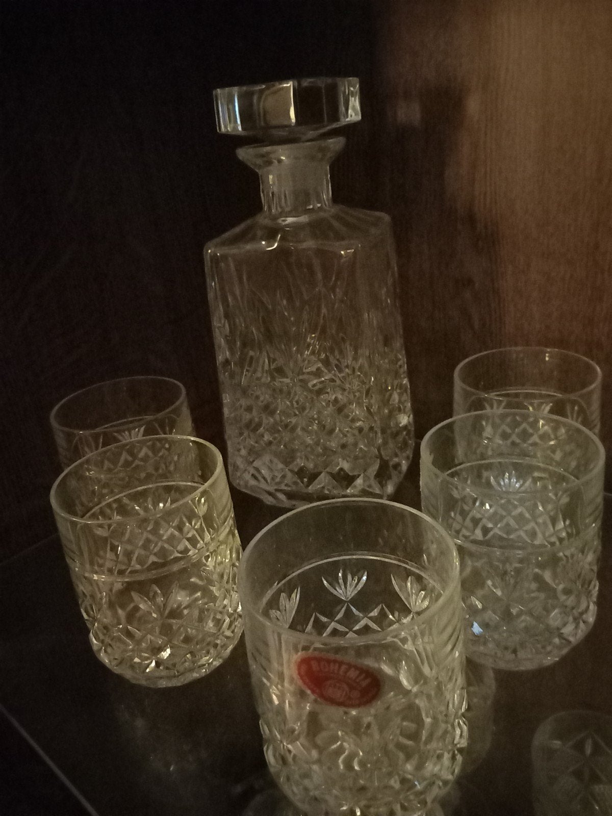 Vintage kristallen whisky set - karaf en 5 glazen, Antiek en Kunst, Ophalen of Verzenden