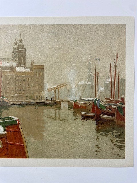 poster Henri Cassiers 'Amsterdam in de winter' rond 1900, Ophalen of Verzenden, Zo goed als nieuw, A1 t/m A3, Overige onderwerpen