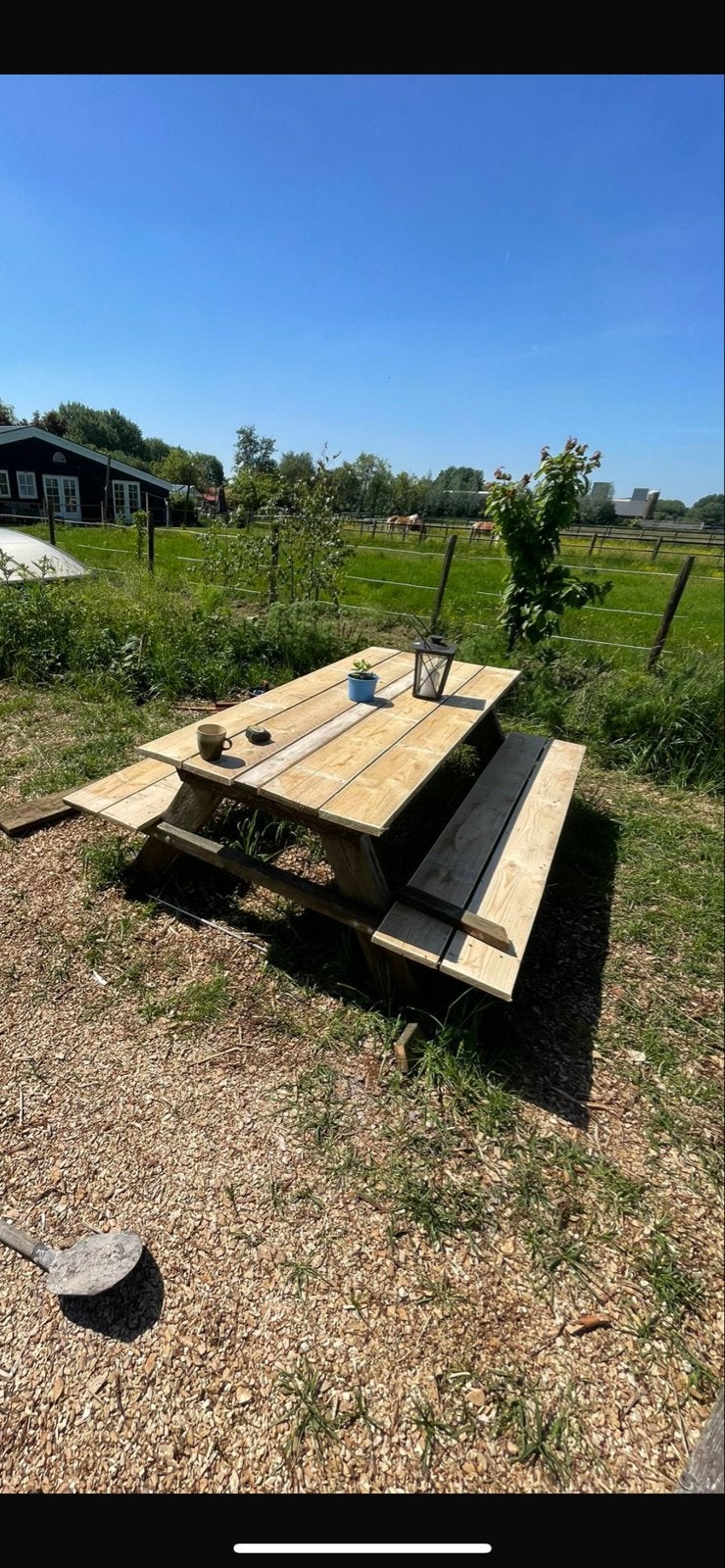 Oerdegelijke handgemaakte picknicktafel van hout, Ophalen, Gebruikt, Rechthoekig, Hout