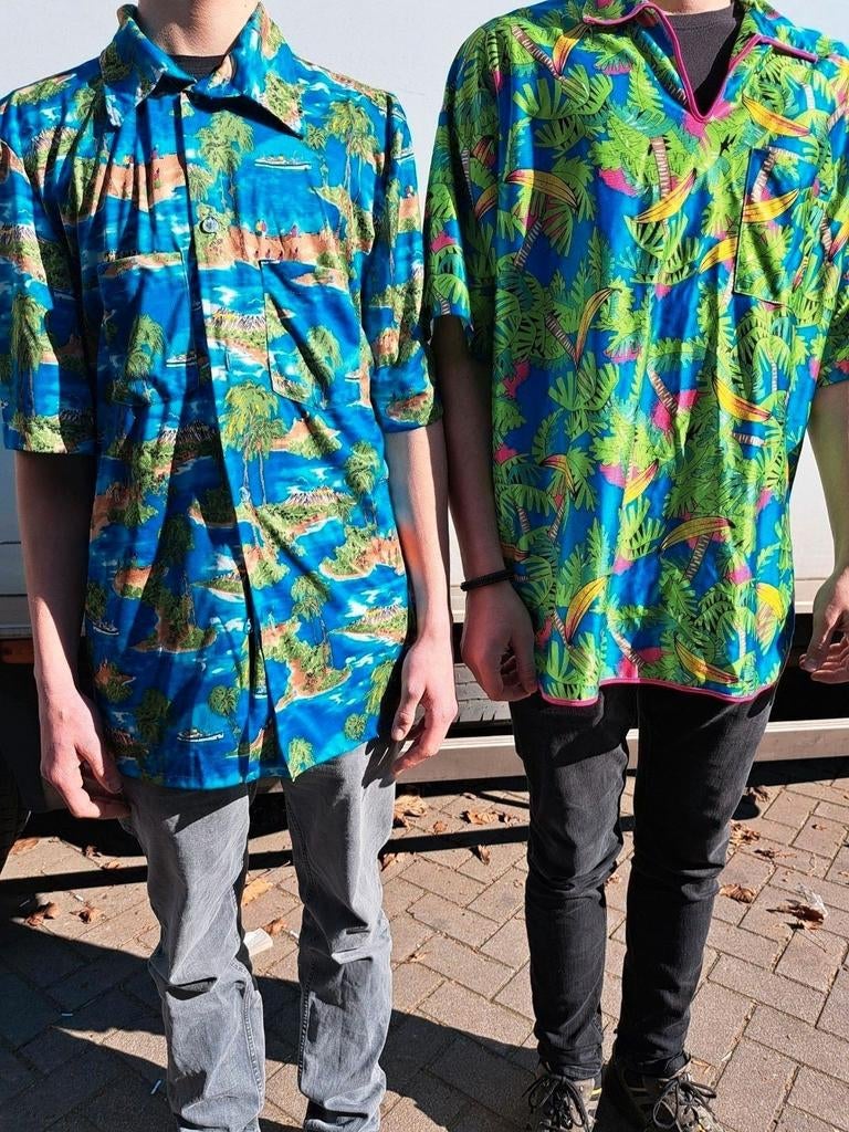 Hawaii blouse blauw maat 52 en 60 polyester per stuk, Ophalen, Zo goed als nieuw, Blauw